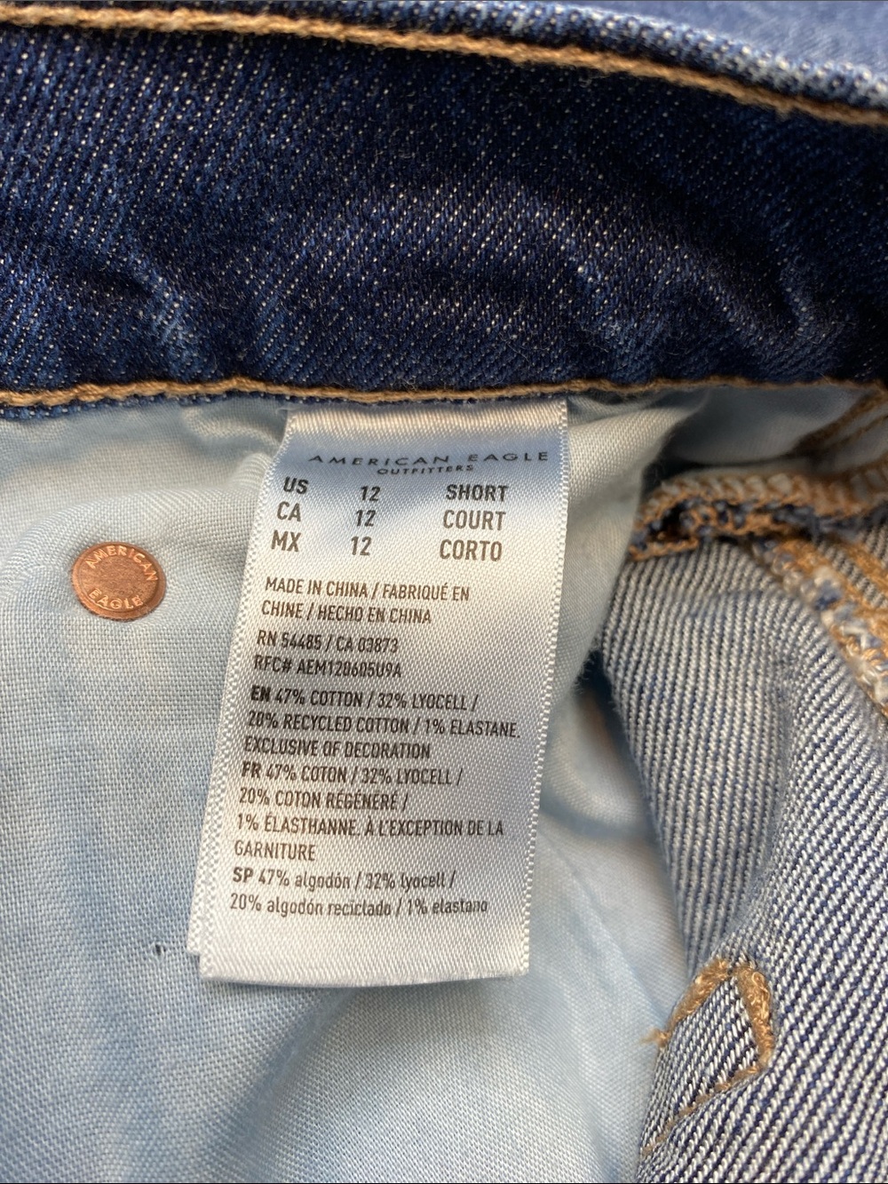 American Eagle Barrel Leg Jeans Medium Wash Stretch Women’s Size 12 Short - Picture 6 of 8